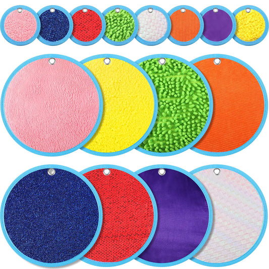 16 Sets Textured Sensory Tiles Sensory Mini Mats Educational Tactile Sensory Toys Assorted Texture Sensory Floor Tiles Textured Mat for Autism Learning Play Fidget Activity Game (Round)