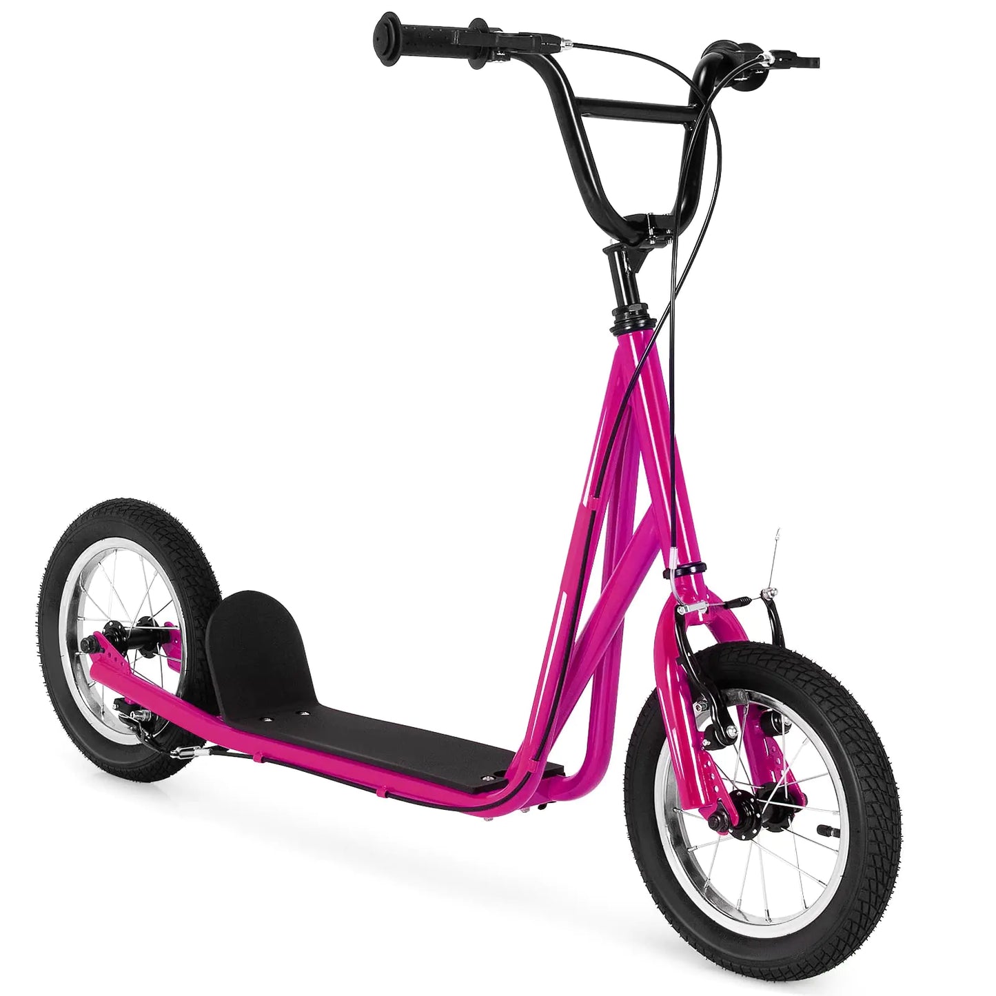 Goplus Youth Kick Scooter Adults Kick Scooter W/Carbon Steel Frame Adjustable Handlebar Front and Rear Dual Brakes 12-Inch Air Filled Wheels Ride On Toys for Teens Kids 8+ (Pink)