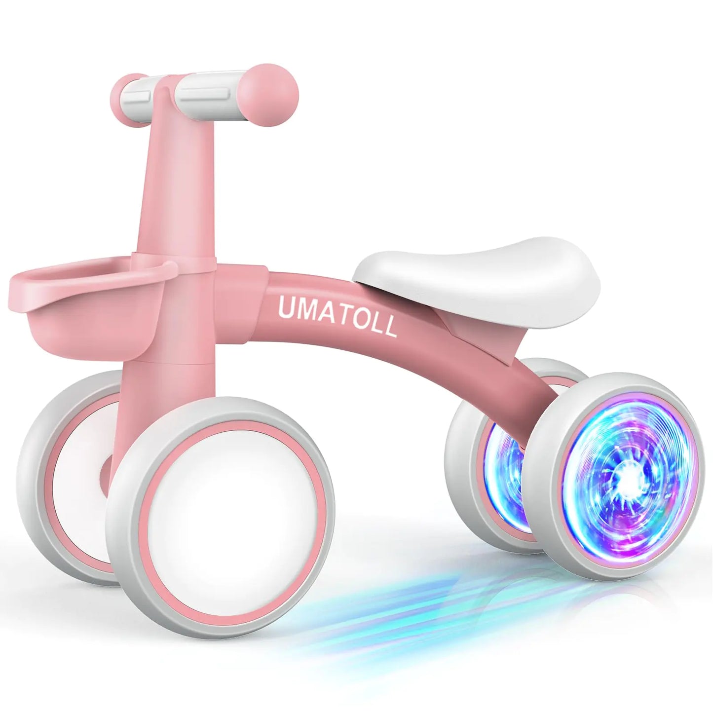 Umatoll Colorful Lighting Baby Balance Bike Toys for 1 Year Old Girl Gifts Adjustable Seat Baby Walker One Year Old Girl Birthday Gifts 12-24 Months Toddler First Ride on Toys with Removable Basket