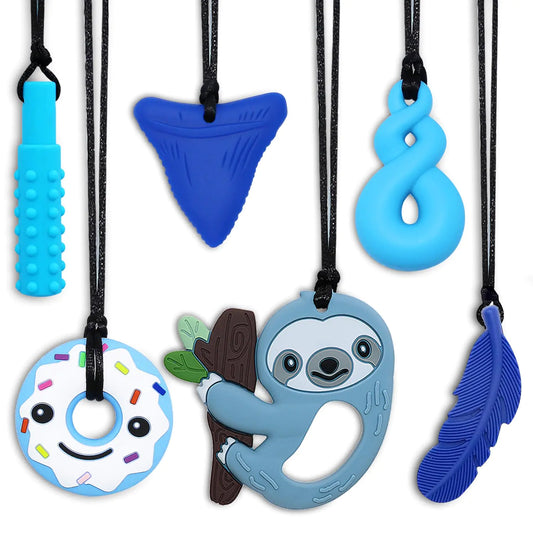 Chewy Necklace Sensory Toys for Autism Chew Necklaces for Sensory Kids Boys Girls 6 Pack Silicone Chew Toys for Kids Children Adults Reduce Chewing Biting Fidgeting