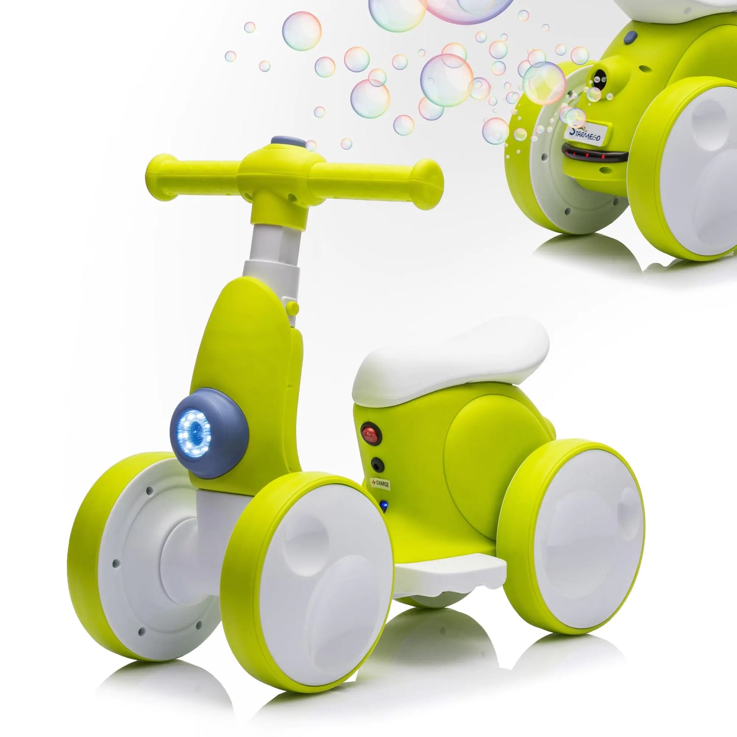 JoyRydz 6V Electric Baby Balance Bike with Bubble Machine4 in 1 Toddler Balance Bike w/Remote Control for 1 Year Old Boys Girls Kids Bubble Bike Ride on Toys w/Powered MotorMusicLED Lights (Cyan)